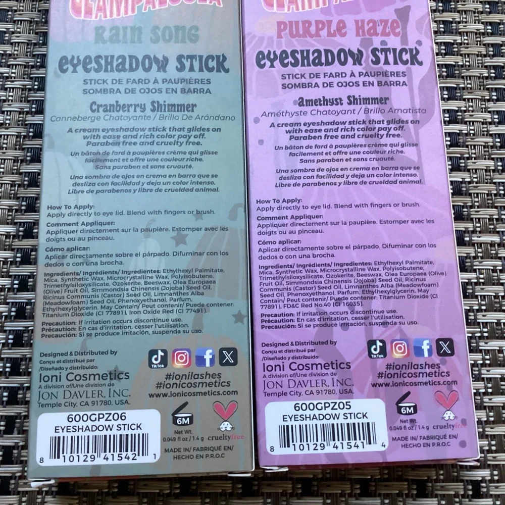 Ioni Cosmetics eyeshadow sticks bundle Cranberry Shimmer & Amethyst Shimmer NEW